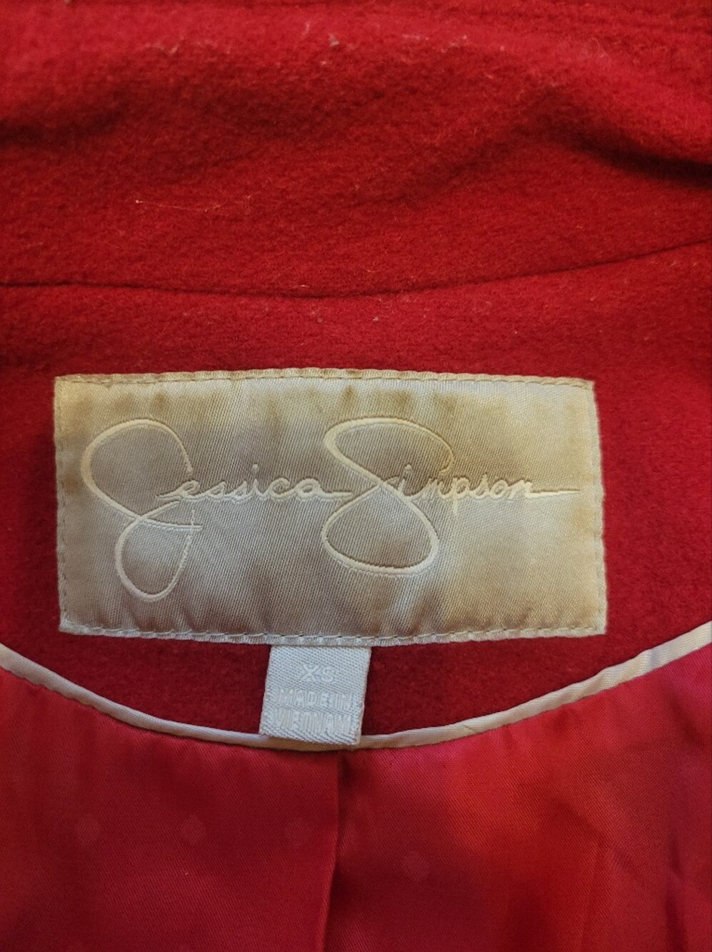 Jessica Simpson Red Wool-Blend Trench Coat with Wide Collar - Picture 5 of 7